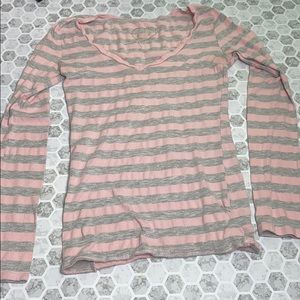 Rue 21 Small Pink Gray Striped V Neck Long Sleeve